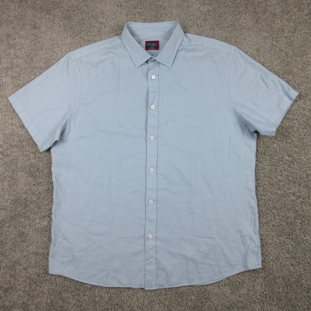Untuckit Shirt Mens XL Blue Solid Briscoe Short Sleeve Regular Fit Button Up
